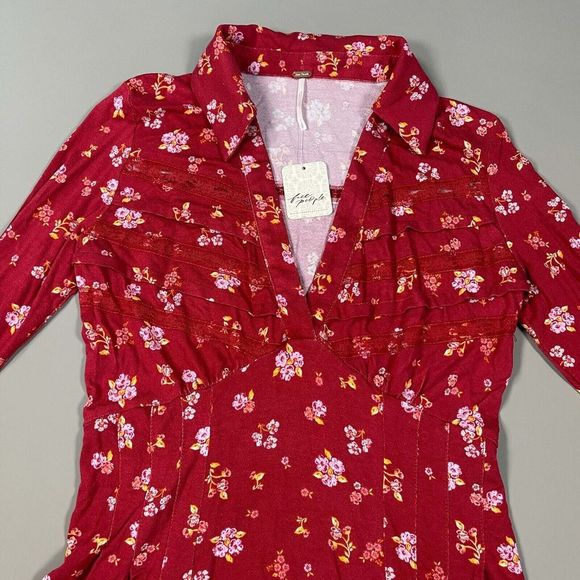 Free People Women's Pop Combo Floral Good Days Collared Mini Dress Size Large - Picture 6 of 9